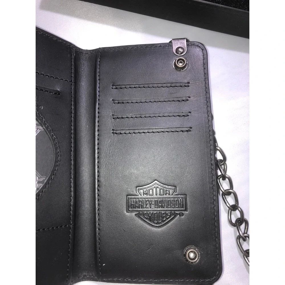 Harley-Davidson Mens Black Leather Drag Race Trucker Chain Wallet HDMWA11676